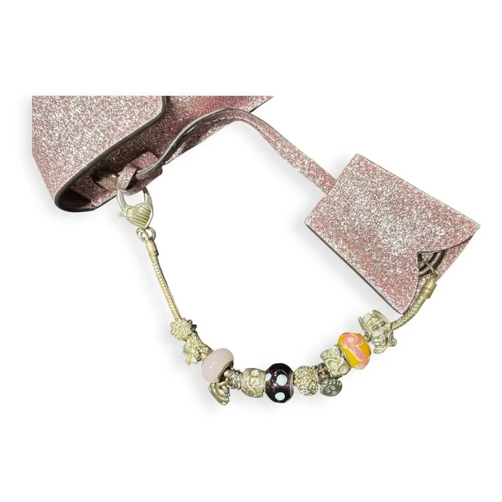 Kate Spade Rose Gold Shimmer Wallet Phone Case Wristlet‎ Charms Sparkle Boho